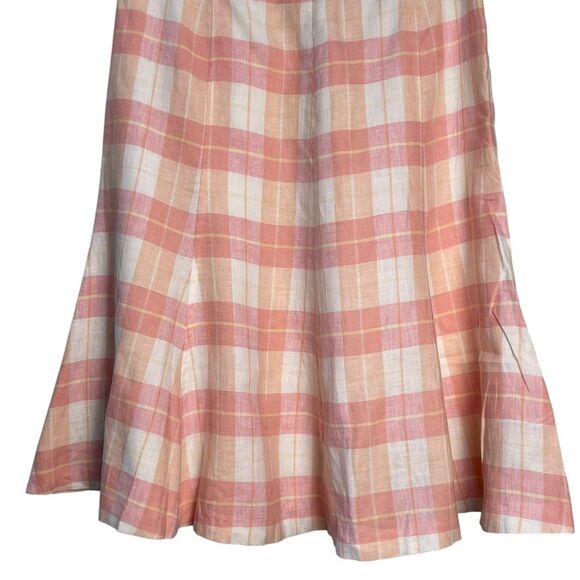 Brooks Brothers 100% Linen Plaid Linen A-line Skirt Sz 8 NEW Pink‎ Orange Yellow - Picture 3 of 10
